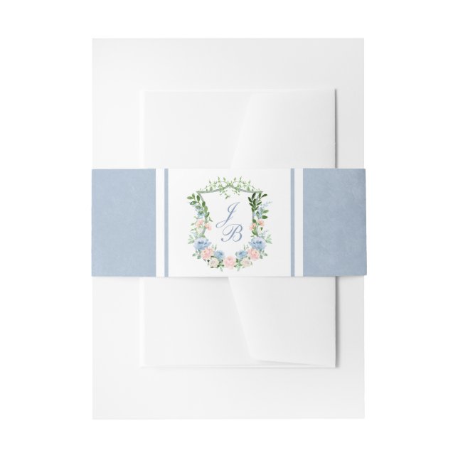 Dusty Blue Floral Wappen Wedding Einladungsbanderole (Vorderseite Beispiel)