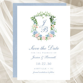 Dusty Blue Floral Wappen Wedding Save the Date