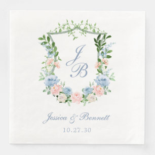 Dusty Blue Floral Wappen Wedding Serviette