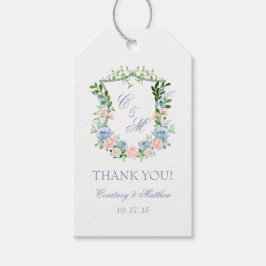 Dusty Blue Floral Wappen Wedding Vielen Dank Geschenkanhänger