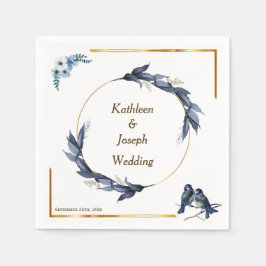 Dusty Blue floral Watercolor Blue Birds Wedding Na Serviette