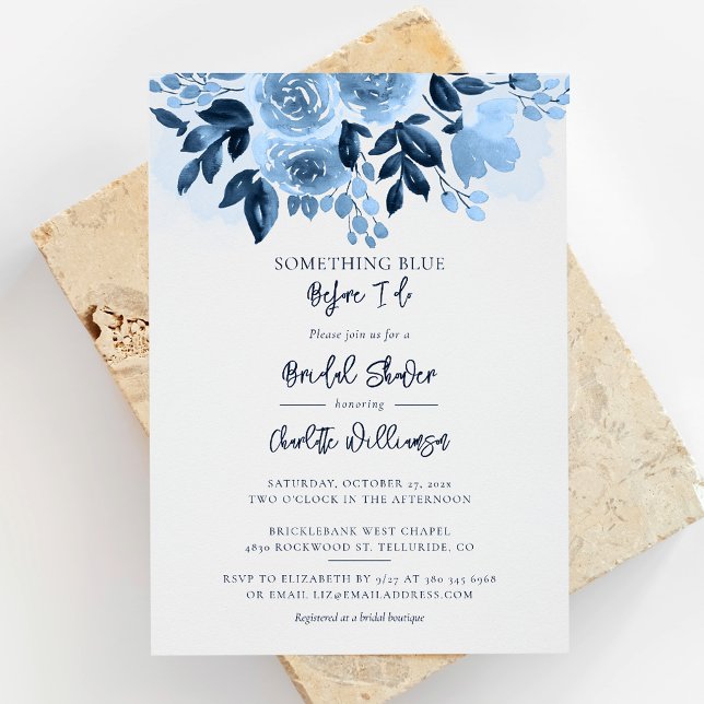 Dusty Blue Floral Watercolor Brautparty Einladung (Dusty Blue Floral Something Blue Before I Do Bridal Shower Invitation)
