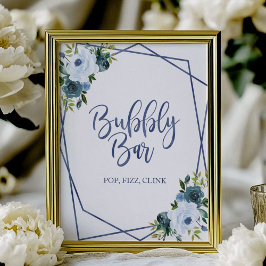 Dusty Blue Floral Watercolor Bubbly Bar Sign Poster