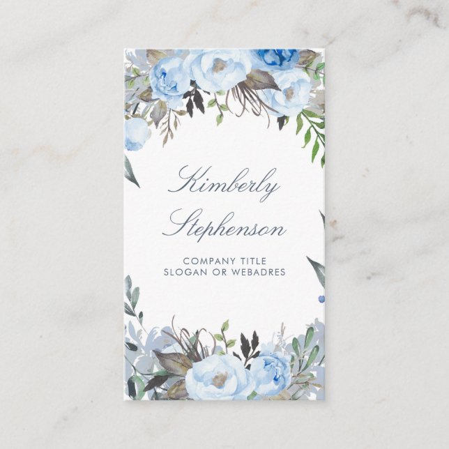 Dusty Blue Floral Watercolor Elegante Visitenkarte (Vorderseite)