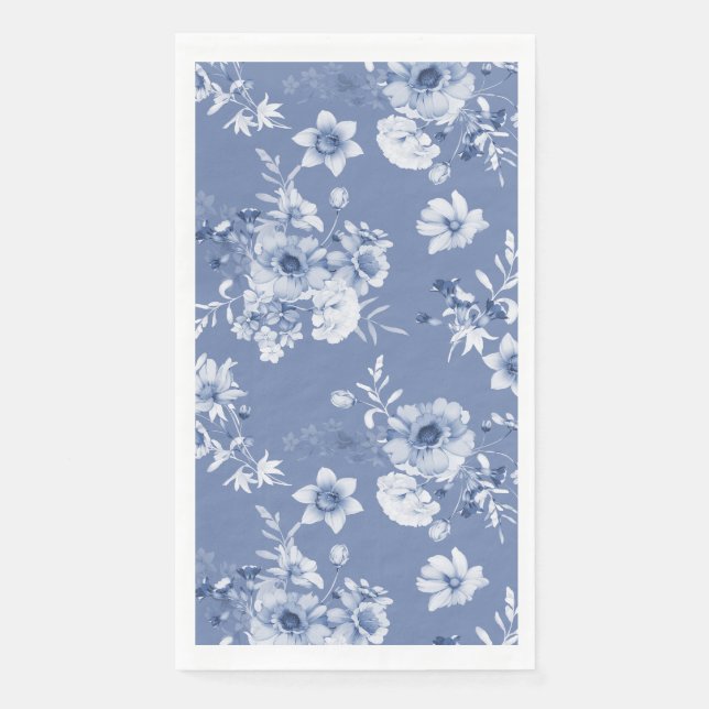 Dusty Blue Floral Watercolor Handtücher Serviette (Vorderseite)
