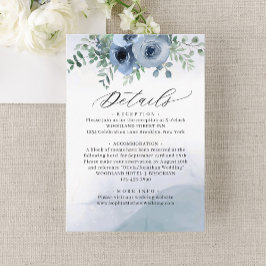 Dusty Blue Floral Watercolor Hochzeitdetails Begleitkarte
