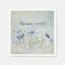 Dusty Blue Floral Watercolor Paper Napkins