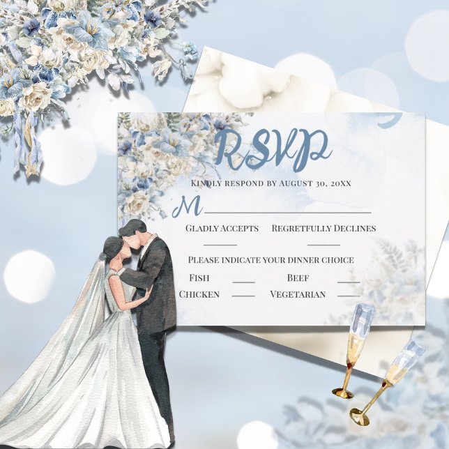 Dusty Blue Floral Watercolor RSVP Karte (Von Creator hochgeladen)