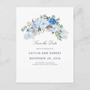 Dusty Blue Floral Watercolor Save the Date Ankündigungspostkarte