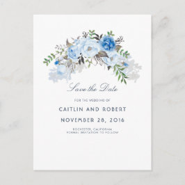 Dusty Blue Floral Watercolor Save the Date Ankündigungspostkarte