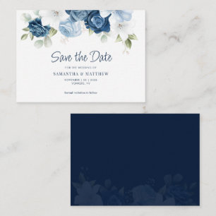Dusty Blue Floral Watercolor Save the Date Mitteilungskarte