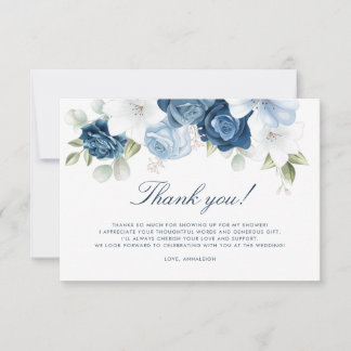 Dusty Blue Floral Watercolor Script Brautparty Dankeskarte