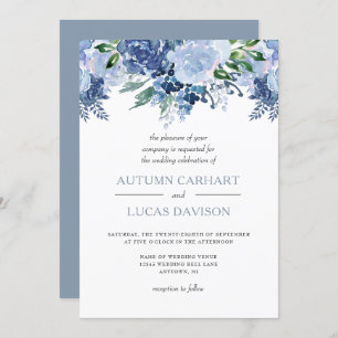 Dusty Blue Floral Watercolor Wedding Einladung