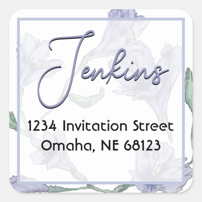 Dusty Blue Floral Watercolor Wedding Quadratischer Aufkleber (Vorderseite)