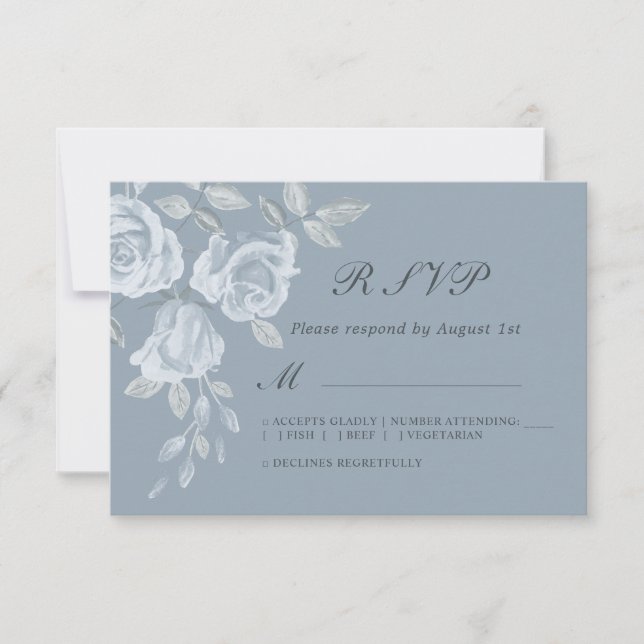 Dusty Blue Floral Watercolor Wedding RSVP (Vorderseite)