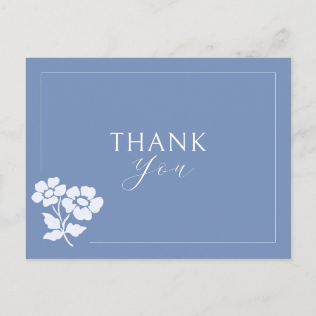 Dusty Blue | Floral Watercolor Wedding Vielen Dank Postkarte (Vorderseite)