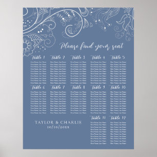 Dusty Blue Floral Wedding 12 Tables Seating Chart Poster