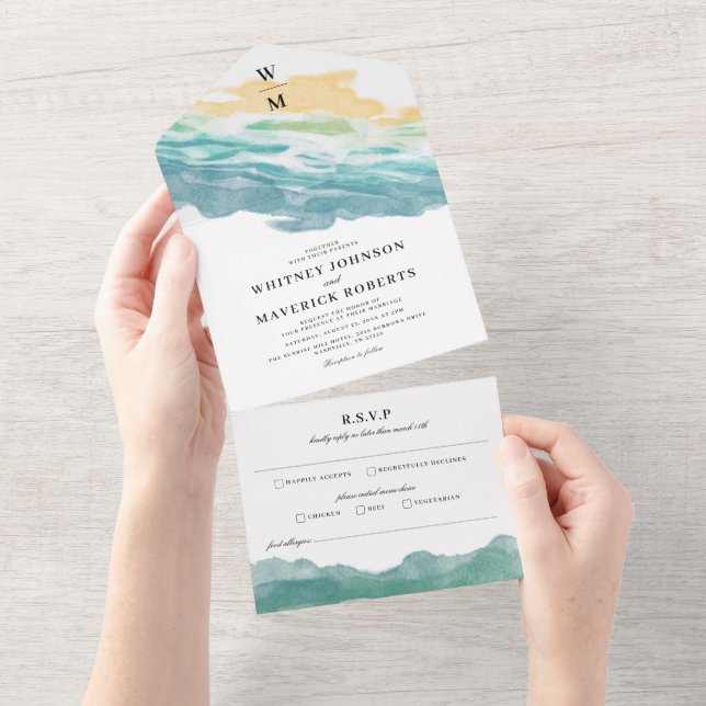 Dusty Blue Floral Wedding alle in einer Einladung (Abreißen)