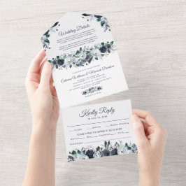 Dusty Blue Floral Wedding alle in einer Einladung