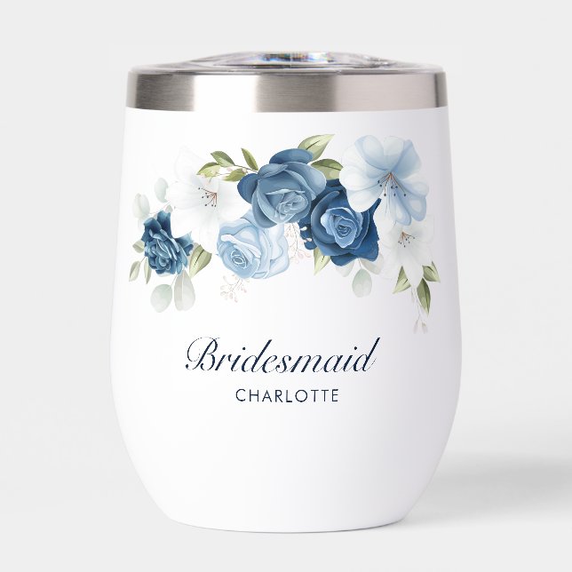 Dusty Blue Floral Wedding Bridesmaid Personalisier (Vorderseite)