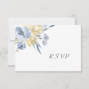 Dusty Blue Floral Wedding Buffet RSVP Karte