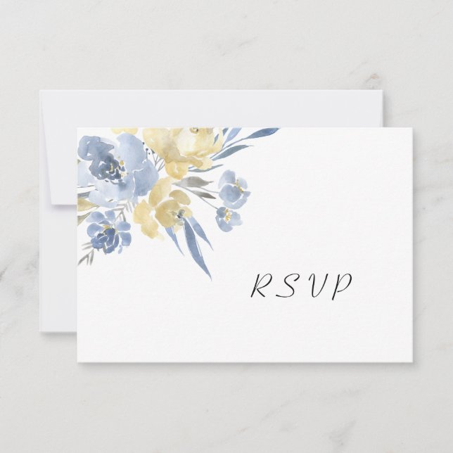 Dusty Blue Floral Wedding Buffet RSVP Karte (Vorderseite)