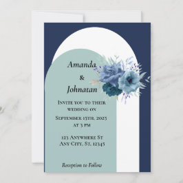 Dusty Blue Floral Wedding Card Einladung