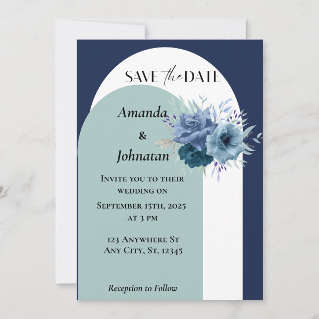 Dusty Blue Floral Wedding Card Einladung (Vorderseite)