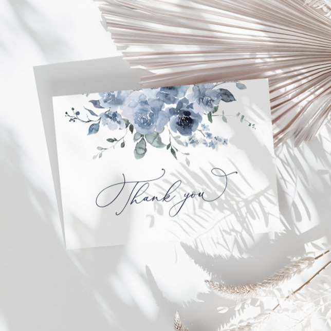Dusty Blue Floral Wedding Danke Card (Von Creator hochgeladen)