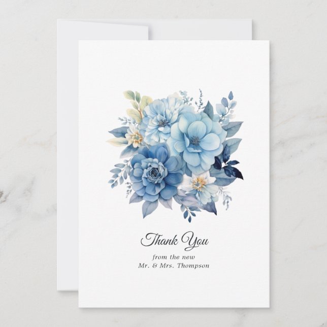Dusty Blue Floral Wedding Dankeskarte (Vorderseite)