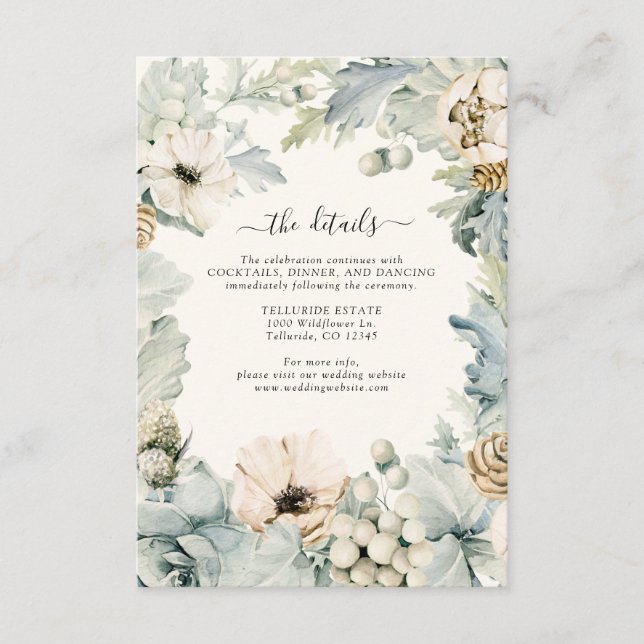 Dusty Blue Floral Wedding Details Begleitkarte (Vorderseite)
