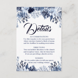 Dusty Blue Floral Wedding Details Card Begleitkarte