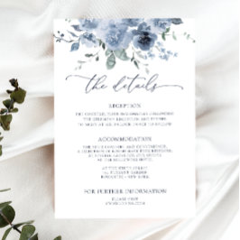 Dusty Blue Floral Wedding Details Umschließkarte