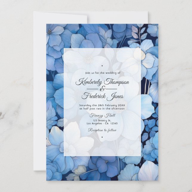 Dusty Blue Floral Wedding Einladung (Vorderseite)