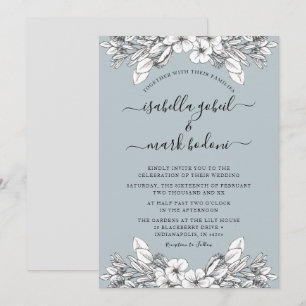 Dusty Blue Floral Wedding Einladung