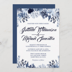 Dusty Blue Floral Wedding Einladung