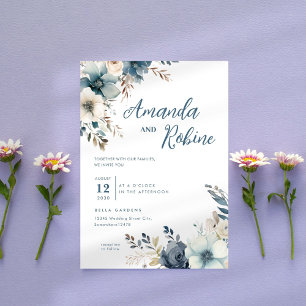Dusty Blue Floral Wedding Einladung