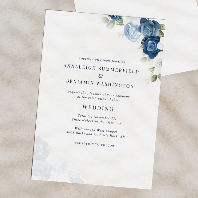 Dusty Blue Floral Wedding Einladung (Floral Dusty Blue Bloom Elegant Wedding Invitation)