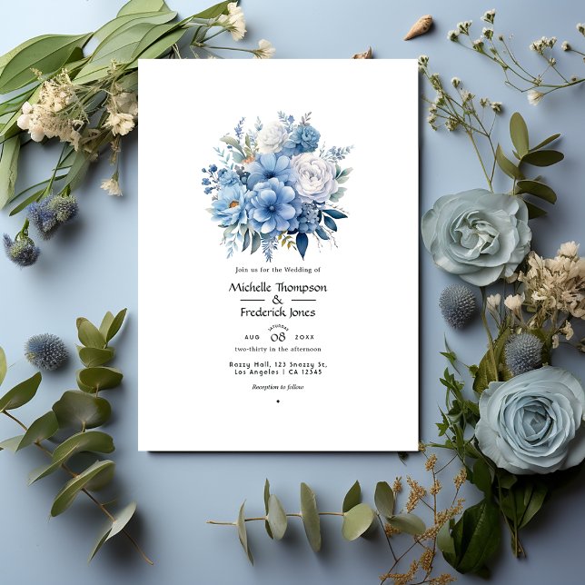 Dusty Blue Floral Wedding Einladung (Von Creator hochgeladen)