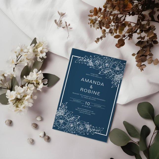 Dusty Blue Floral Wedding Einladung (Von Creator hochgeladen)