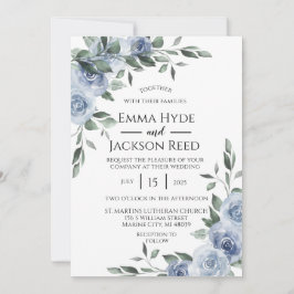 Dusty Blue Floral Wedding Einladung