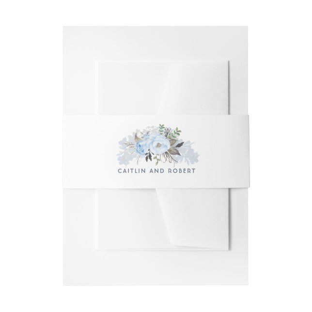 Dusty Blue Floral Wedding Einladungsbanderole (Vorderseite Beispiel)