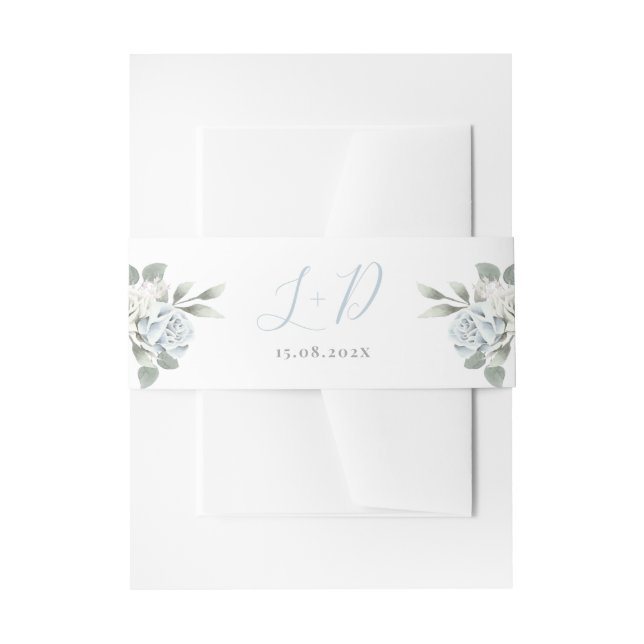 Dusty Blue Floral Wedding Einladungsbanderole (Vorderseite Beispiel)