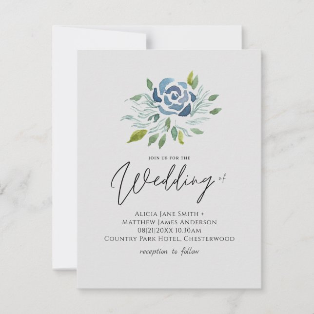 Dusty Blue Floral Wedding Elegantes modernes Budge (Vorderseite)