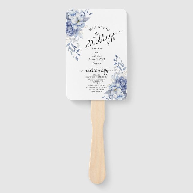 Dusty Blue Floral Wedding Fächer (Vorderseite)