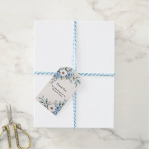 Dusty Blue Floral Wedding Favor Gift Tag