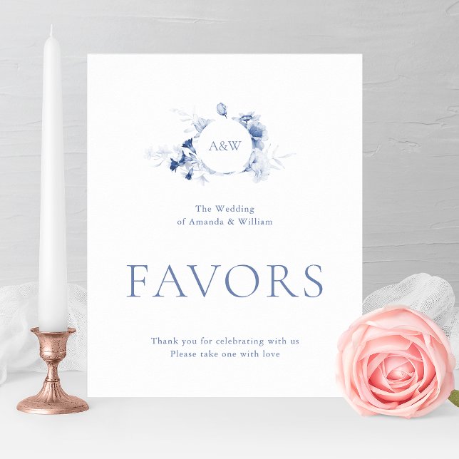 Dusty Blue Floral Wedding Favor Sign Poster (Von Creator hochgeladen)