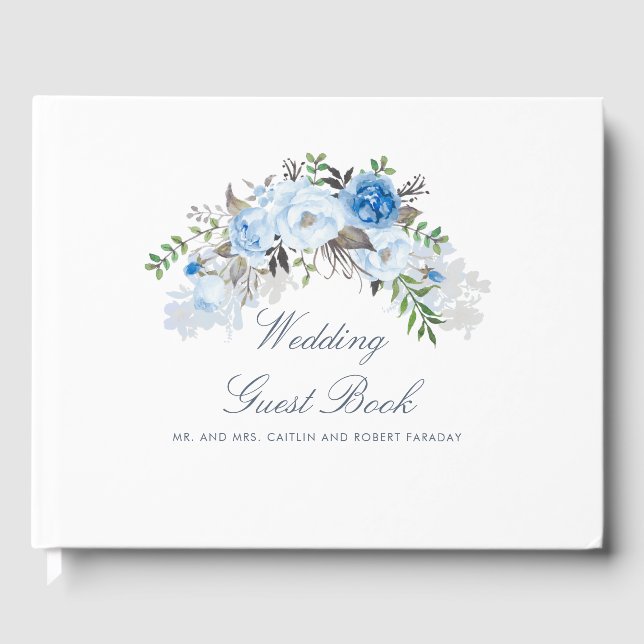 Dusty Blue Floral Wedding Gästebuch (Vorderseite)