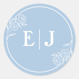 Dusty Blue Floral Wedding Initial Sticker