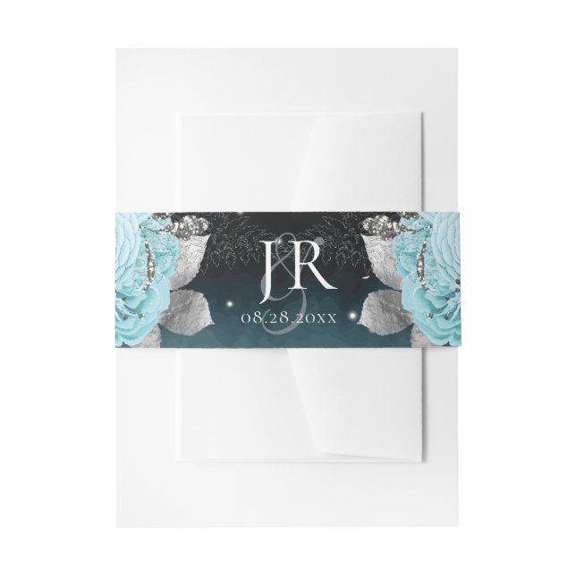 Dusty Blue Floral Wedding Initials Einladungsbanderole (Vorderseite Beispiel)